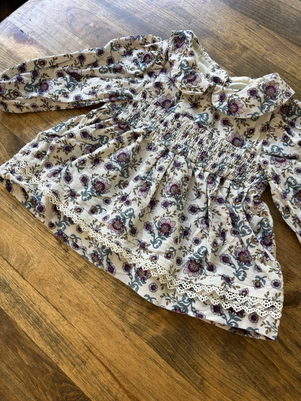 Joie Kids Floral Smocked Micro Corduroy Dress